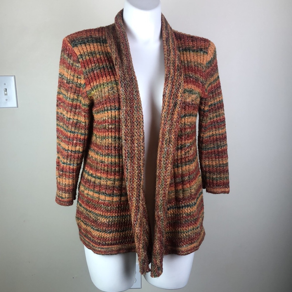 Alfred Dunner Open Front Sweater Earth Tones Stripe